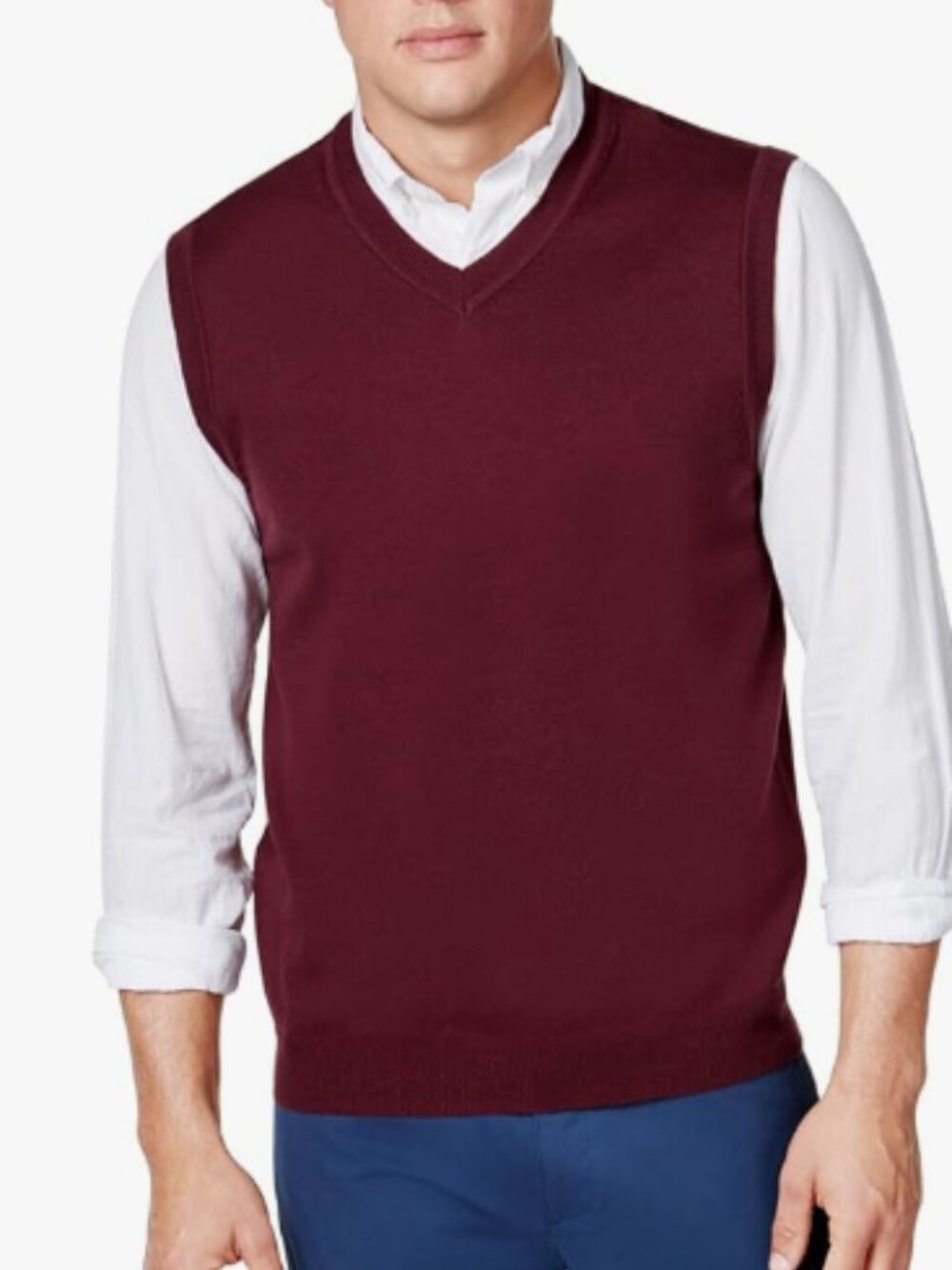 100% Merino Wool Club Room Bordeaux Red Sleeveless Sweater Knit Vest V Neck